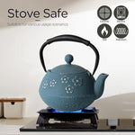 Load image into Gallery viewer, Cast iron Teapot, Tea Kettle for Stovetop Safe with Stainless Steel Infuser, Japanese Hand-made Plum Blossom Design Tea Pot Coated with Enameled Interior for 28oz, 800ml Blue