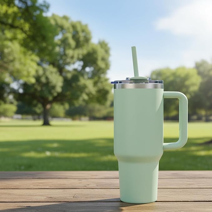 COKTIK 40 oz Tumbler With Handle and Straw Lid, Vacuum Insulated Travel Coffee Mug Stainless Steel Insulated Cup for Beverages, Leak-proof, Cupholder Friendly (Seafoam)