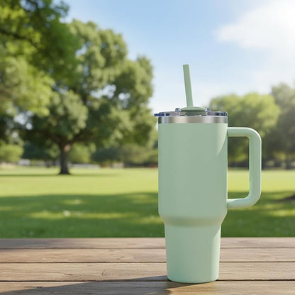 COKTIK 40 oz Tumbler With Handle and Straw Lid, Vacuum Insulated Travel Coffee Mug Stainless Steel Insulated Cup for Beverages, Leak-proof, Cupholder Friendly (Seafoam)