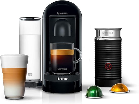 Nespresso Vertuo Plus Coffee and Espresso Maker by Breville, Ink Black with Aeroccino Milk Frother