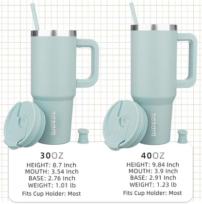 BJPKPK 40 oz Insulated Tumbler With Lid And Straw Stainless Steel Tumblers Cup With Handle For Women And Men,Blue Haze