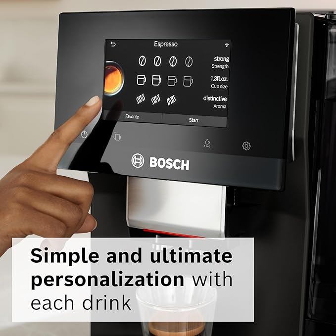 BOSCH 800 Series Fully Automatic Espresso and Coffee Machine – 35 Drinks, Cold Brew, Double Cup, Milk Hose, Ceramic Grinder, Smart Features, in Black TPU60309
