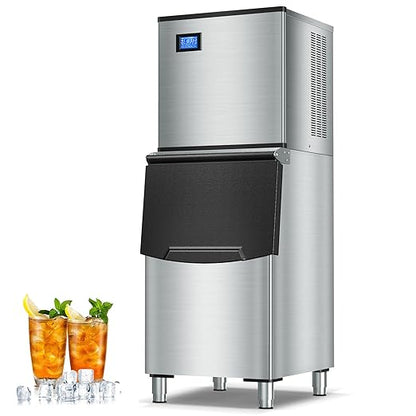 Commercial Ice Maker Machine - 500LBS/24H High Production, 350LBS Large Storage Bin, 156 Ice Cubes in 6-15 Mins | Stainless Steel Industrial Ice Maker for Restaurant, Bar, Cafe, Hotel, Event Venue
