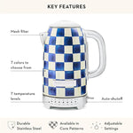 Load image into Gallery viewer, MACKENZIE-CHILDS Electric Kettle, Stainless-Steel Tea Kettle, Blue-and-White Royal Check