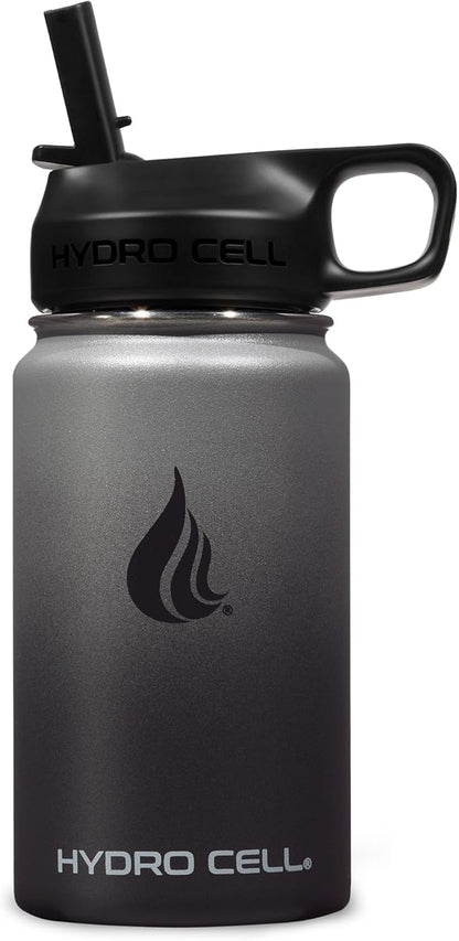 HYDRO CELL Stainless Steel Insulated Water Bottle with Straw - For Cold & Hot Drinks - Metal Vacuum Flask with Screw Cap and Modern Leakproof Sport Thermos for Adults (Graphite/Black 14oz)