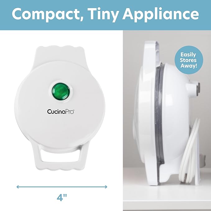 Mini Electric Pizzelle Maker- Makes 1 Personal Tiny Sized 4" Traditional Italian Waffle in Minutes- Nonstick Iron Press w Recipe Guide - Unique Dessert Cookie Treat or Housewarming Baking Gift for Her