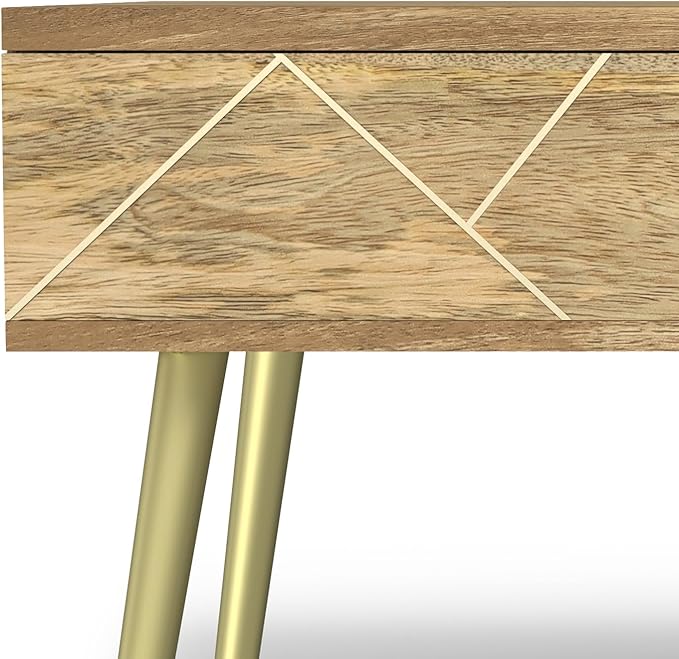 SIMPLIHOME Jager Lift Top Coffee Table - 36 inch Wide Solid Mango Wood Contemporary Modern Cocktail Table in Natural, Stylish Living Room Table with Hidden Storage, Brass Inlay, and Gold Metal Legs