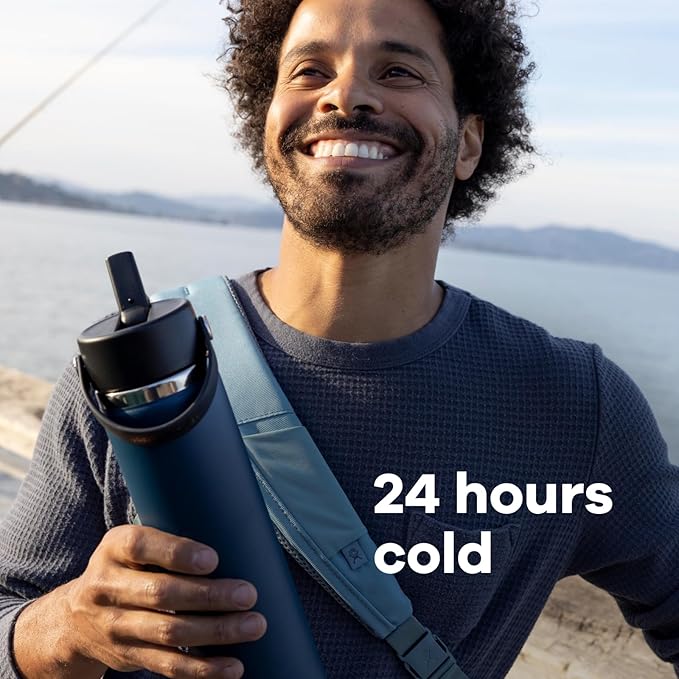 Hydro Flask Water Bottle - Insulated Stainless Steel - Wide Mouth Flex Straw Lid, Non Spill, Leakproof and Refillable in 40 Oz Stainless Steel Violet