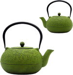 Load image into Gallery viewer, YJX 60.9oz Large Cast Iron Teapot, Big Tea Kettle for Stovetop Safe, Green Cast Iron Kettle Teapot with Stainless Steel Infuser for Loose Tea and Tea Bags(1800ml)
