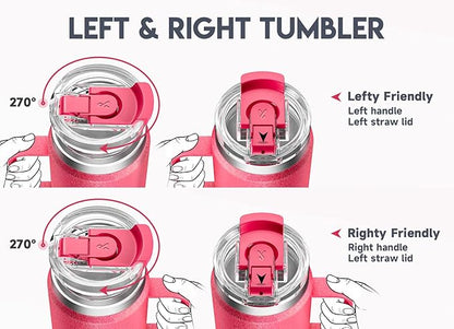 Meoky 40oz Tumbler with Handle, Stainless Steel Travel Mug with 2-in-1 Straw and Sip Lid, Vacuum Insulated Coffee Mug, 100% Leak Proof, Keeps Cold for 34 Hours or Hot for 10 Hours (Ruby)