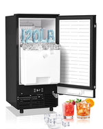 Load image into Gallery viewer, Commercial Ice Maker Machine Reversible Door 120LBS/Day, Undercounter Ice Makers 30LBS Storage Bin and 40 Ice Cubes, Icemaker Machine Brushed Metal with Water Line, Ice Scoop
