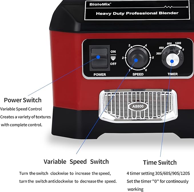 BioloMix Heavy Duty Commercial Blender, 2200W 60Oz Professional Kitchen Blender Smoothies, Shakes, Ice and Frozen Fruit, Optional Dry Grains Container