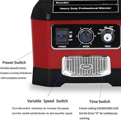 BioloMix Heavy Duty Commercial Blender, 2200W 60Oz Professional Kitchen Blender Smoothies, Shakes, Ice and Frozen Fruit, Optional Dry Grains Container