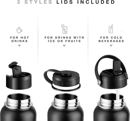 Stainless Steel Insulated Water Bottle and Travel Mug for Hot and Cold Beverages, Wide Mouth, Double Wall Insulated Hydration Sports Water Bottle for Hiking, Biking, Outdoor, 40 OZ BPA Free