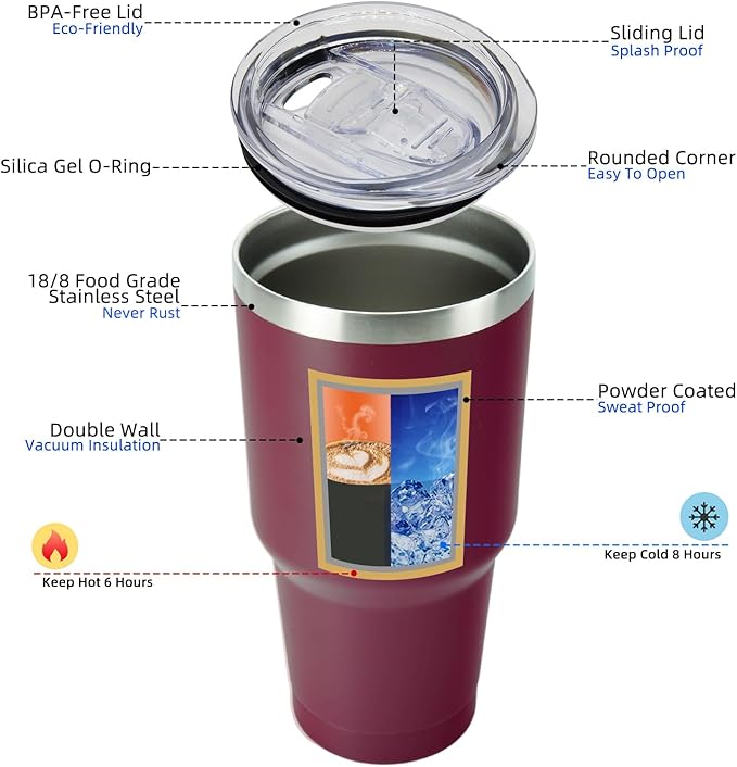 BJPKPK 30 oz Stainless Steel Insulated Tumbler with Lid and Straw, Reusable Ice Travel Coffee Thermal Tumblers Cup,Brick Red