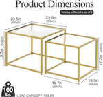 Load image into Gallery viewer, VILAWLENCE Coffee Table Set of 2, Modern Gold Glass Side Table, Metal Frame Square End Table, Center Tables, Nesting Coffee Table for Living Room, Bedroom and Small Spaces, 23.6in