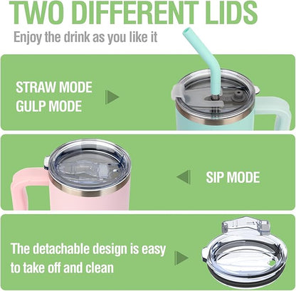 Zukro 24 oz Ceramic Lined Insulated Tumbler with Handle and Straw, No Metal Taste or Smell, Travel Coffee Mug with Spillproof Lids, No Sweat Stainless Steel Cup, Dishwasher Safe, Black