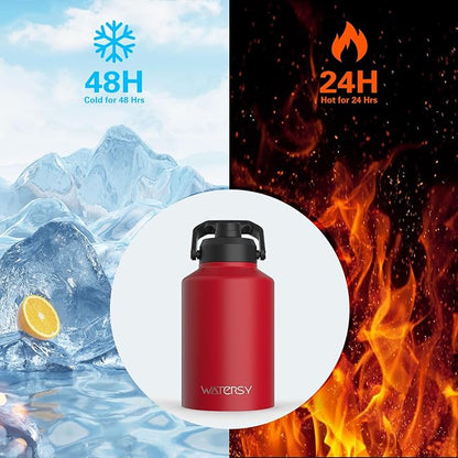 1 Gallon Water Bottle Insulated(Cold for 48 Hrs),BPA Free&Leak Proof,128oz Stainless Steel Water Jug,Big thermo,Large Water Bottle with Handle for Gym,Hiking,Camping&Travel,Red
