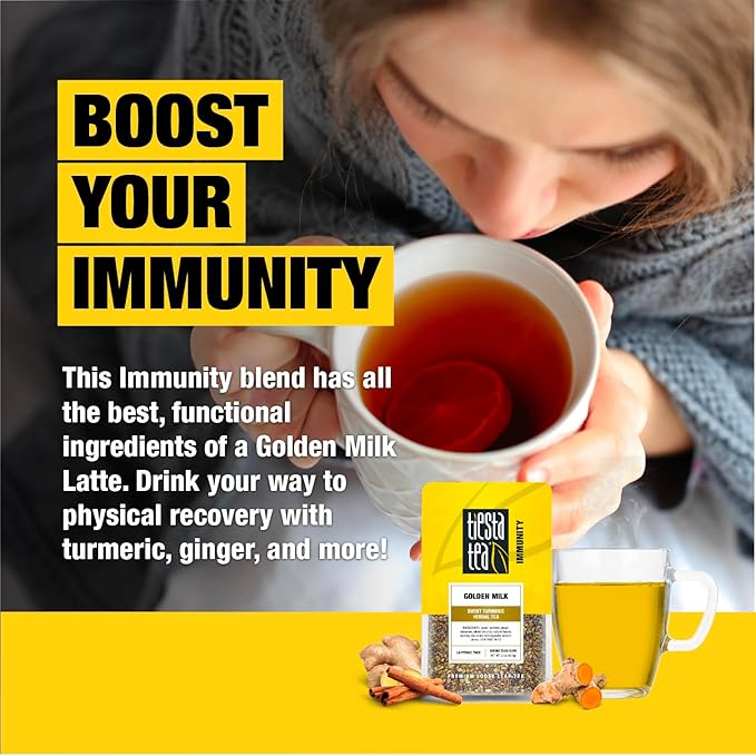 Tiesta Tea - Golden Milk, Loose Leaf, Sweet Turmeric Herbal Tea, Non-Caffeinated Herbal Blend, Makes Hot or Iced Up to 20-25 Cups, 3oz Resealable Pouch