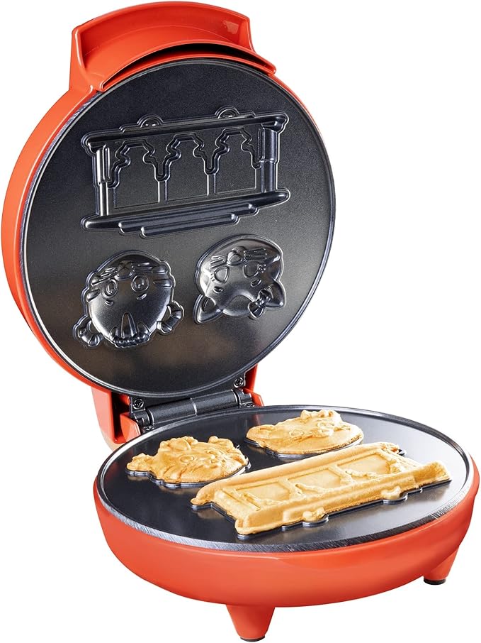 Daniel Tiger Neighborhood Waffle Maker Iron- Electric Nonstick Waffler Feat. 3D Mini Character Shaped Waffles Pancakes- Daniel Tiger, Katerina Kitty Cat & Trolley- Fun Breakfast for Kids - Great Gift