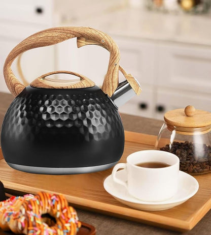 Tea Kettle 3.2Qt Stainless Steel Stovetop Whistling Pot with Heat-Resistant Handle, Fast Boiling Water for Home Kitchen, Induction Compatible & Rust-Proof - Black