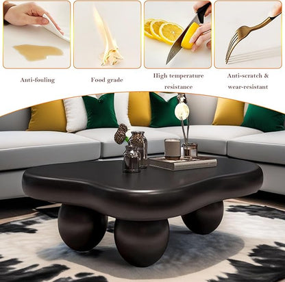 Irregular Cloud Coffee Table with 3 Stable Durable Ball Legs Asymmetrical Chic Low Center Table - Spacious Table for Cups Snacks Fruits Photo (L-47.24in)