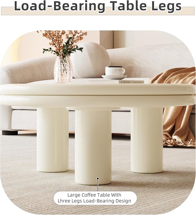 Modern Coffee Table, Round Coffee Table with Dual-Layered Table Tops, Cream White Living Room Center Table for Bedroom, Office, Small Spaces, Easy to Assemble