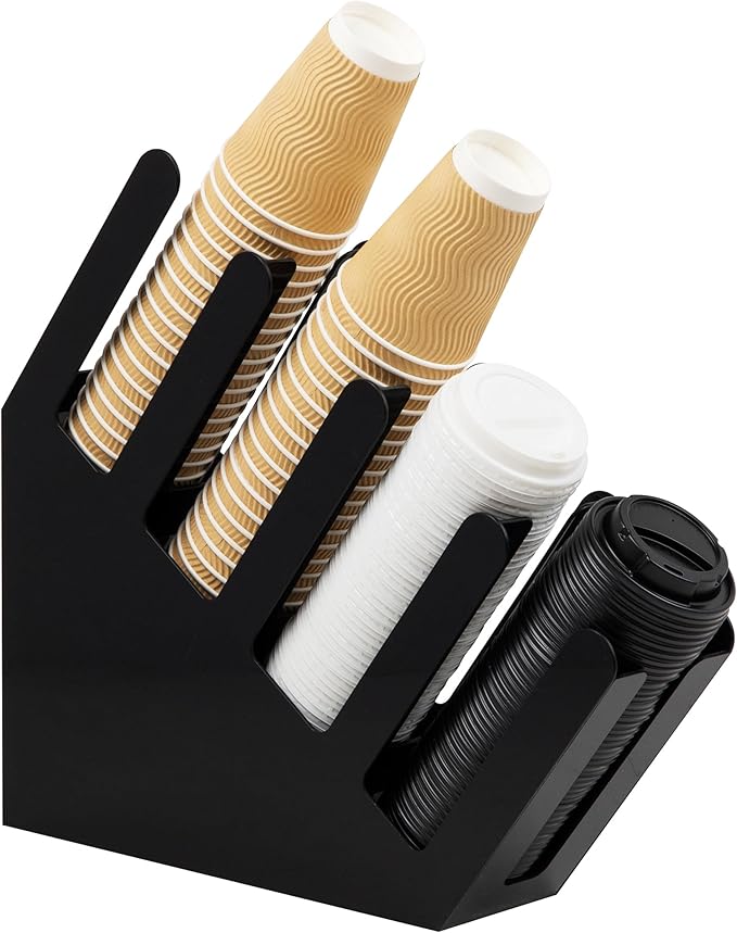 Mind Reader Cup and Lid Dispenser, Countertop Org, Coffee Bar, Beverage Cup, Kitchen, Breakroom, 4"L x 18"W x 16"H, Black