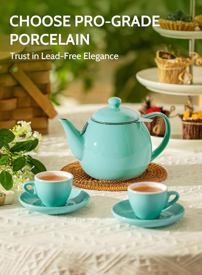 Sweese Teapots for Tea, 27 oz Porcelain Tea pot with Removable Stainless Steel Infuser, Tea Pots for Loose Tea - Mint Green