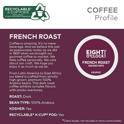 Eight O'Clock Coffee French Roast, Single-Serve Coffee K-Cup Pods, Dark Roast, 72 Count