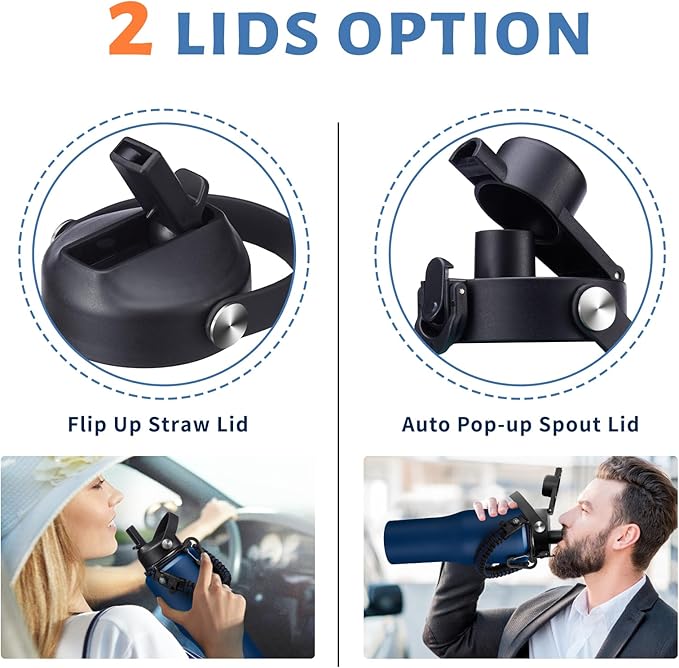 32 oz Stainless Steel Water Bottle with Straw - Spout Lid, Carrier Bag, Keep Cold-48H & Hot-24H Vacuum Insulated Flask Water Bottles Fits in Car Cup Holder, Bike, Coffee Travel Mug