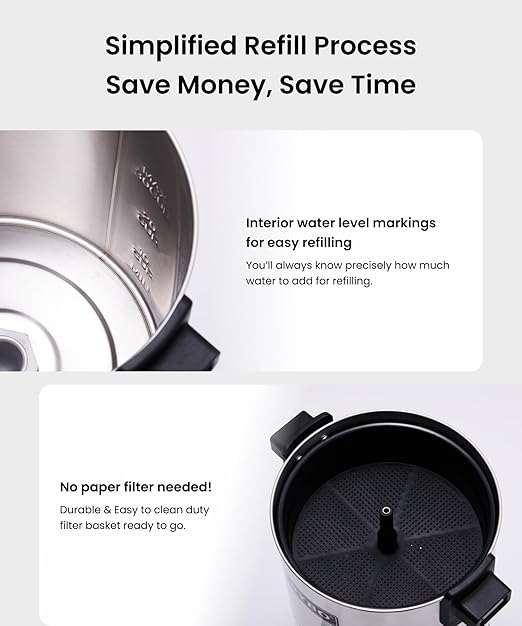 SYBO SR-CP40C Commercial Grade Stainless Steel Percolate Coffee Maker, Hot Water Urn for Catering, Hot Beverage Dispenser, 45-Cup, 4.5L, Metallic