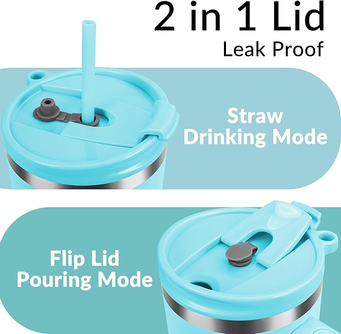 WETOWETO 40oz Tumbler with Handle and Lid | 100% Leakproof Insulated Stainless Steel Travel Mug | Keeps Cold 34Hrs/Hot 10Hrs | Dishwasher Safe, Fits Car Cup Holder (Sky Blue Color)