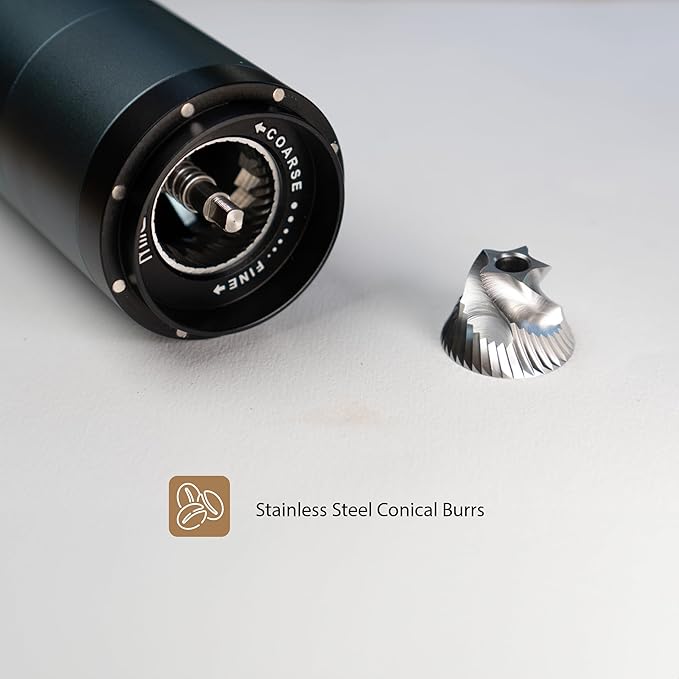 PT1 Portable Electric Burr Coffee Grinder V2, USB-C Rechargeable Stainless Conical Burr Grinder, Aluminum Body with Cleaning Brush Included