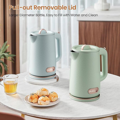 OLEGA Electric Kettle - 1500W Electric Tea Kettle 1.8L Stainless Steel Inner Electric Kettles for Boiling Water Auto Shut Off Boil-Dry Protection Electric Water Kettle for Coffee Tea Blue