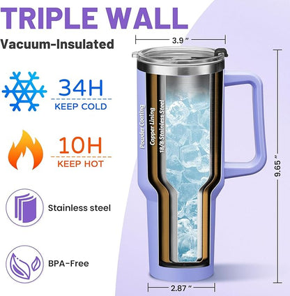 40oz Tumbler Cups with Lid and Straw - Travel Mugs Insulated for Hot and Cold Drinks, Hydro Thermal Coffee Jug Fits in Car Cup Holder, Metal Water Bottle for Women Men