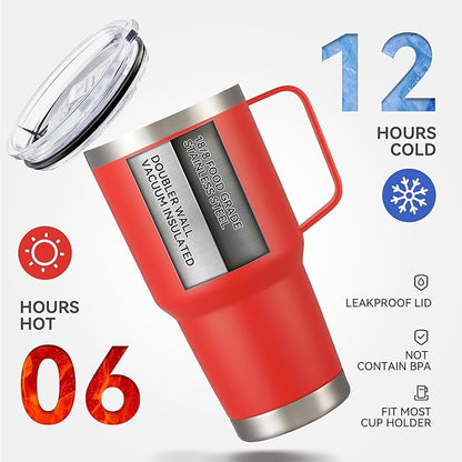 30 oz Tumbler with Handle and Lid, Stainless Steel Tumblers Bulk Double Wall Vacuum Insulated Travel Mug Leak Proof Cup Keep Drinks Cold and Hot Red, 4 Pack