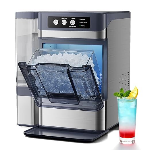 Nugget Ice Maker Countertop, 44 Lbs/24H Chewable Crunchable Ice Maker with 0.8 Gallon Side Water Tank, Ready in 5-10 Mins, Self-Cleaning Pellet Ice Machine Home, Kitchen, RV, Office