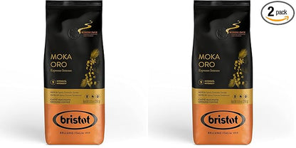 Bristot Moka Oro Ground Coffee | Italian Ground Espresso | Medium Roast | For Moka, French Press, Pour Over | 8.8oz/250g (Pack of 2)