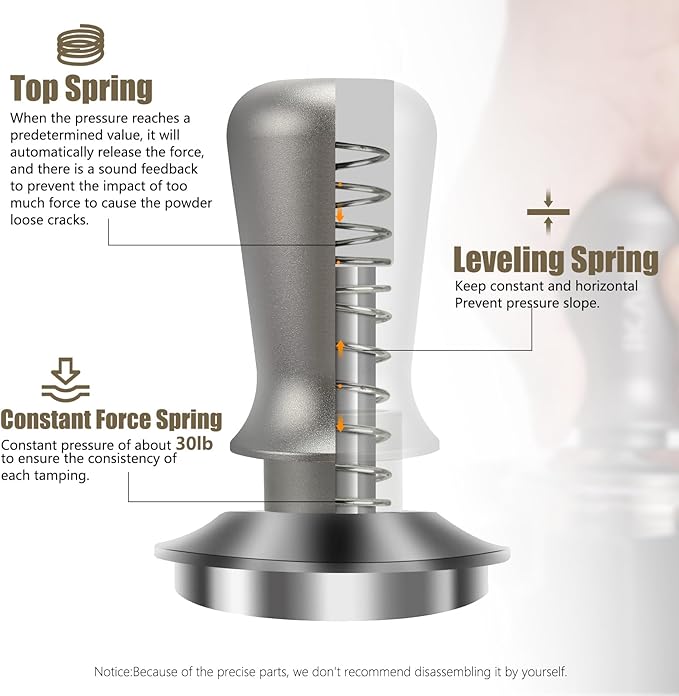 IKAPE 51MM Palm Espresso Tamper, Premium Barista Coffee Tamper with Calibrated Spring Loaded, 100% Flat Stainless Steel Base Tamper for Espresso Machine