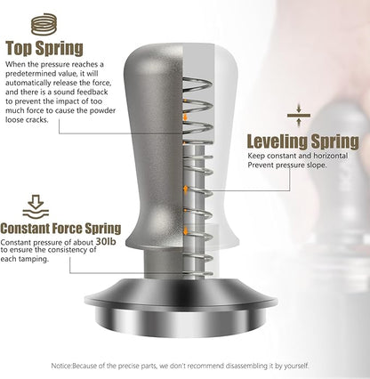 IKAPE 51MM Palm Espresso Tamper, Premium Barista Coffee Tamper with Calibrated Spring Loaded, 100% Flat Stainless Steel Base Tamper for Espresso Machine