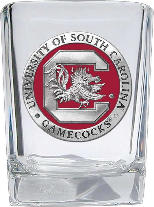 Heritage Pewter University of South Carolina Square Shot Glass | Hand-Sculpted 1.5 Ounce Shot Glass | Intricately Crafted Metal Pewter Alma Mater Inlay