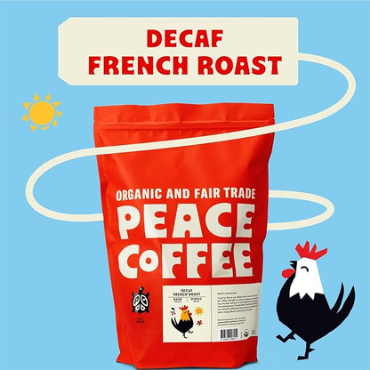 Peace Coffee Decaf French Roast | 5 lb Whole Bean Dark Roast | Organic Fair Trade | Rich, Bold Flavor | Shade Grown, Fresh Roasted