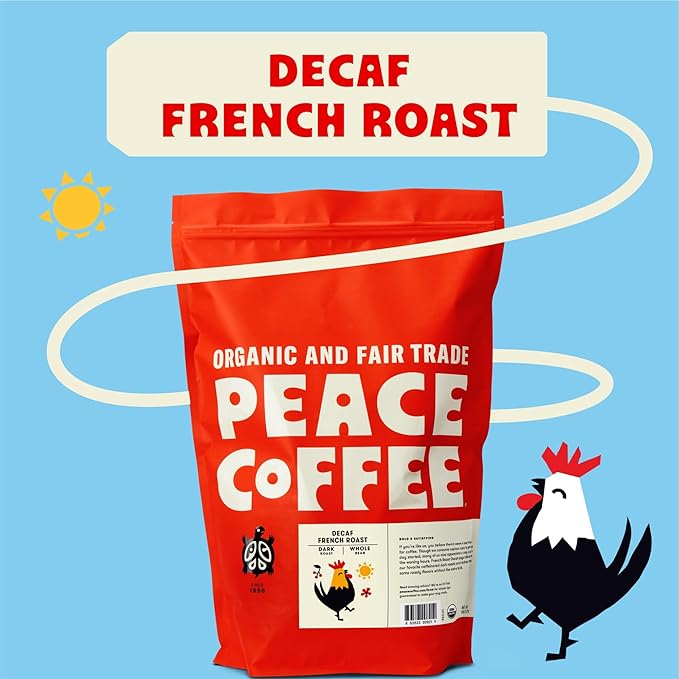 Peace Coffee Decaf French Roast | 5 lb Whole Bean Dark Roast | Organic Fair Trade | Rich, Bold Flavor | Shade Grown, Fresh Roasted