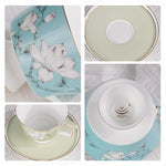 Load image into Gallery viewer, KAMMAK Ceramic Coffee Cups Saucers Set of 2, Porcelain Espresso Cups with Saucers, 8.12 oz Handcrafted Elegant Bone China Tea Cups, Blue &amp; Sage Green Flower Teacup for Party, Office, Women Gift