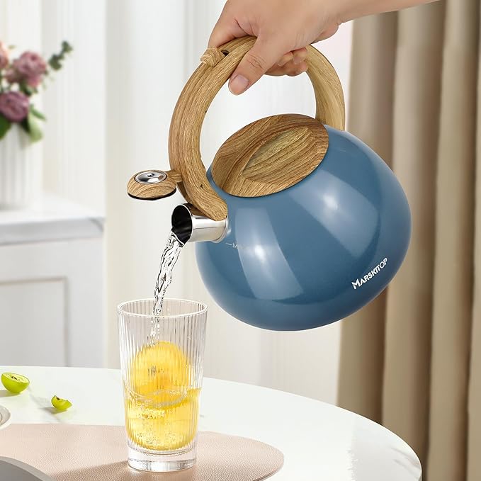 MARSKITOP Tea Kettle Stovetop Whistling Tea Pots for Stove Top Food Grade Stainless Steel Teapot for Induction Cooktop, 2.6 Quart, Blue