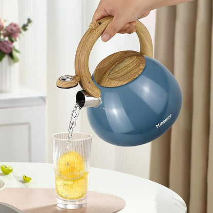 MARSKITOP Tea Kettle Stovetop Whistling Tea Pots for Stove Top Food Grade Stainless Steel Teapot for Induction Cooktop, 2.6 Quart, Blue