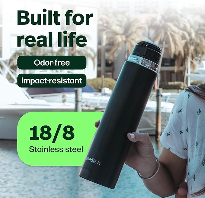 KALMATEH Modern & Elegant Double Walled Vacuum Insulated Stainless Steel Thermo Bottle 1000 ml, Precise Pouring & Heat Retention For Yerba Mate, Coffee, Tea, and Camping