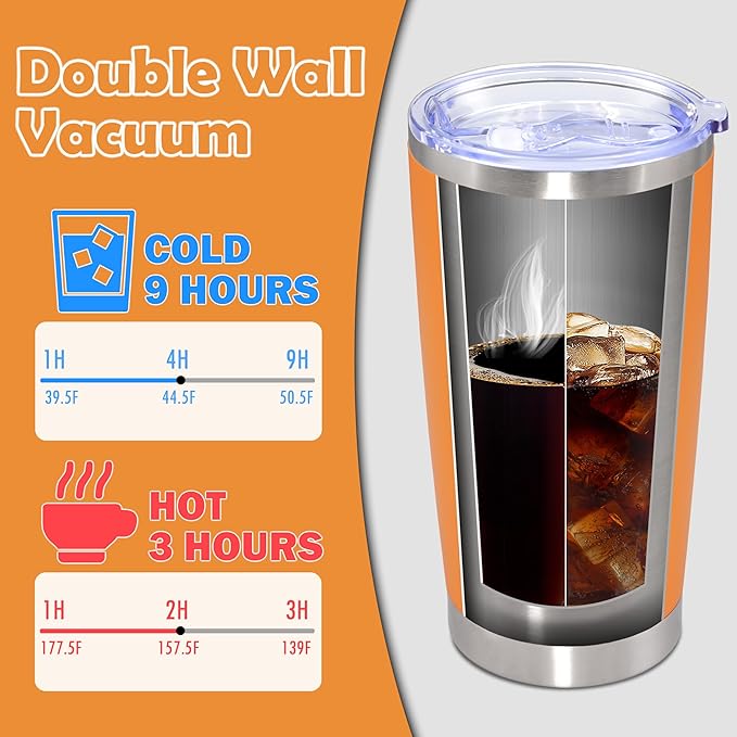 20oz Tumbler Bulk Stainless Steel Tumbler Cup with Lid Vacuum Insulated Double Wall Travel Mug, Durable Powder Coated Travel Coffee Tumbler Mug for Hot & Cold Drinks, Orange,8 Pack