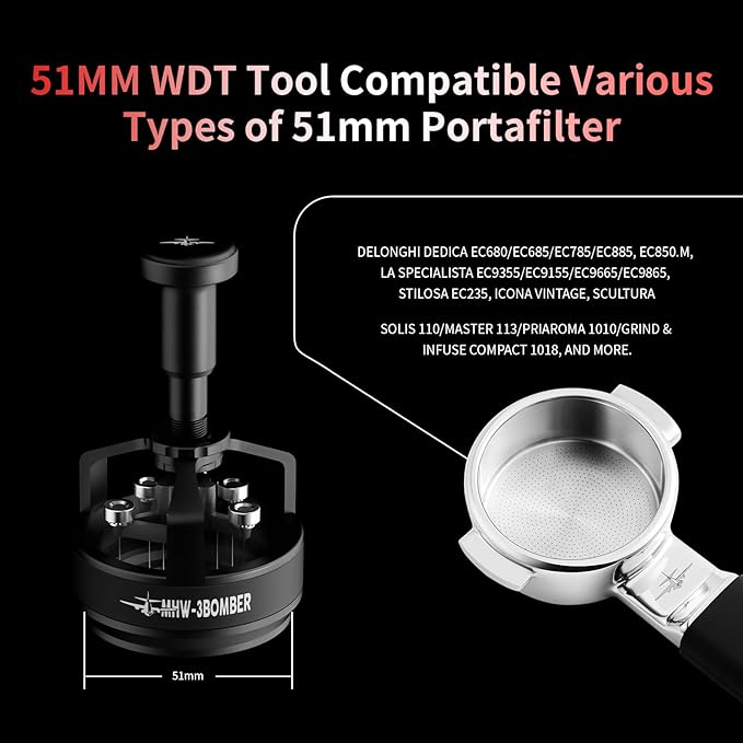 MHW-3BOMBER WDT Tool Espresso 51mm, Adjustable Depth Needle Espresso Stirrer Tool,Espresso Distribution Tool with Magnetic Base for Barista, l, 0.25mm x 14 Needles, YU Series Cyclone T5958-OS